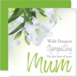 Sympathy Cards - With Deepest Sympathy On The Loss Of Your Mum Card - Sorry Mourning Bereavement Cards for Adults, 145mm x 145mm Condolences Thinking of You Card, Lily Flowers Sympathy Greeting Cards
