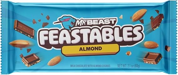 Mr Beast Feastable Chocolate Bar Mix Bundle - x1 Milk Chocolate, x1 Almond Milk Chocolate, x1 Milk Crunch, x1 Peanut Butter - 4 x 60g Bars