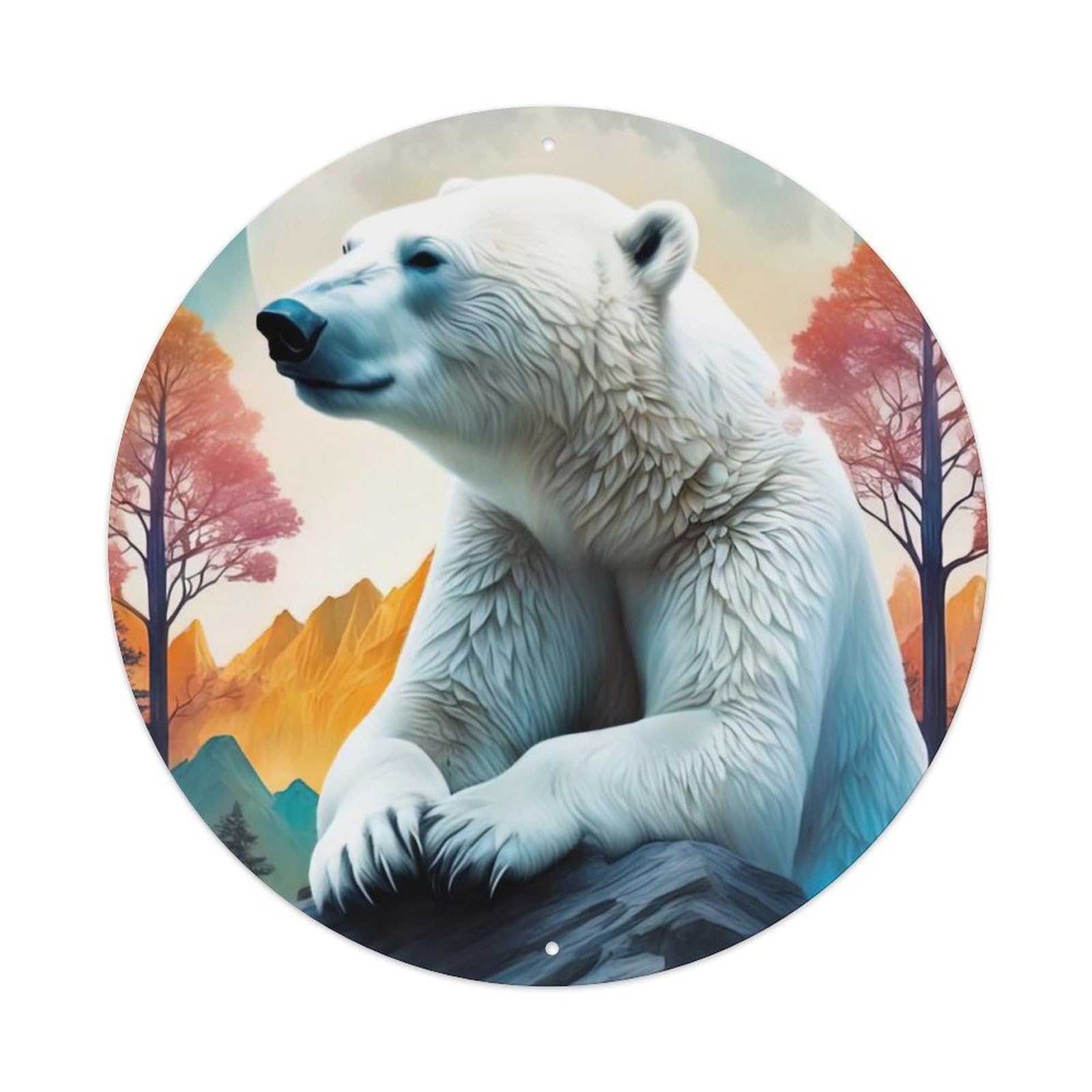Animal Artwork Polar Bears in The Moonlight Vintage Metal Tin Sign Plaque Wall Decor for Cafe, Club Bar, Office, Garden Metal Poster 8x8Inch