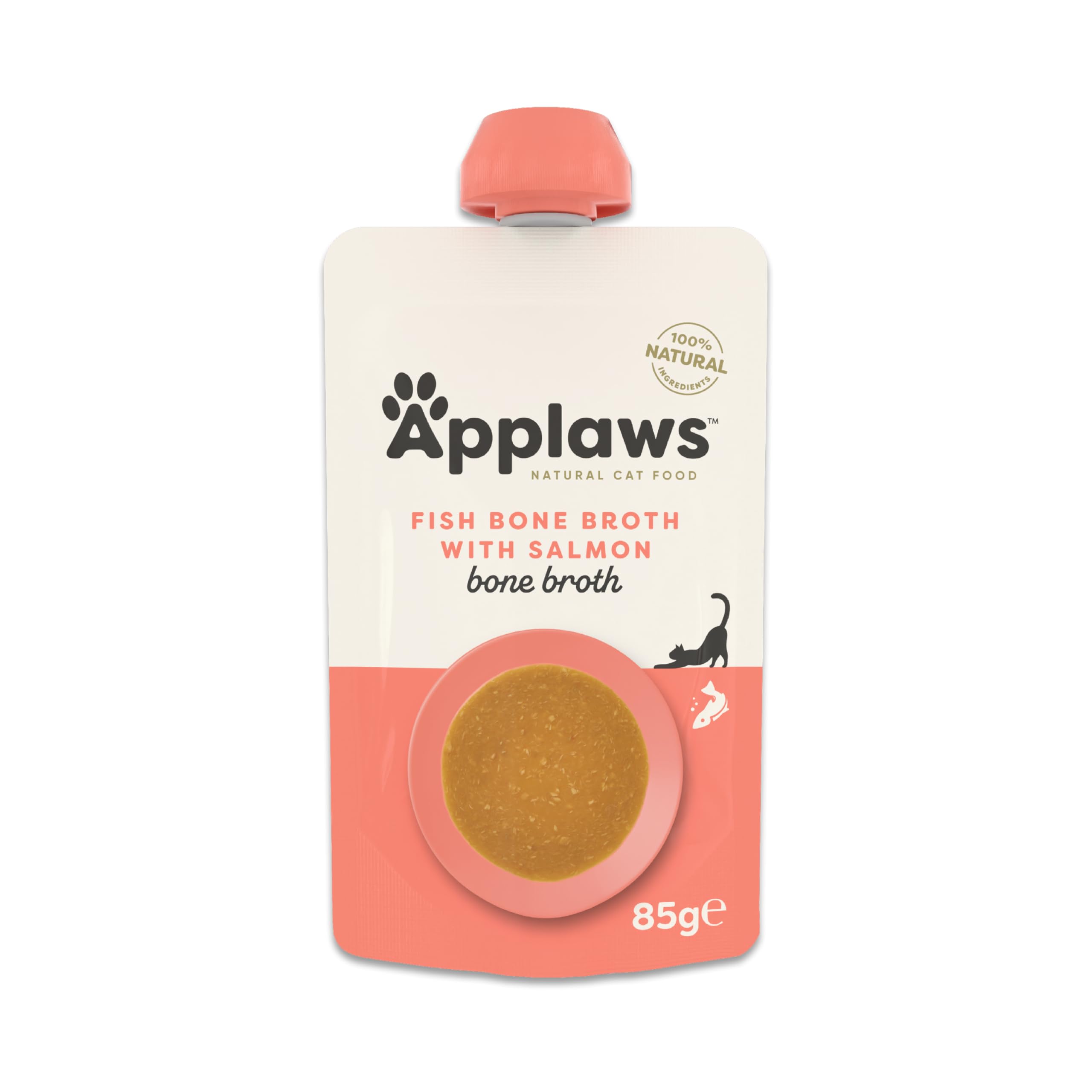 Applaws Comida Húmeda para Gatos 100% Natural – Topping de Caldo de Pescado con Salmón, en Bolsas con Boquilla de 85g