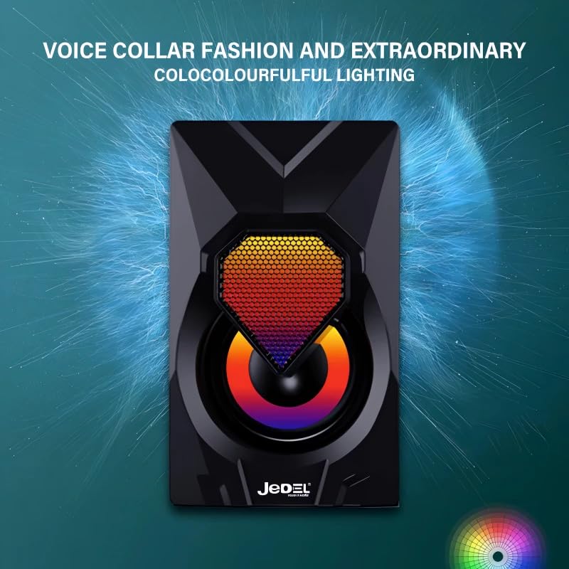 Image of Jedel 2x6W Gaming PC Speaker with RGB Lights, USB Powered Laptop Speaker, 3.5mm AUX Wired Stereo Computer Speaker for Desktop & Laptop, 20Hz-20kHz, Stanley S502 Black