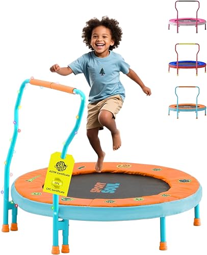 Miniatura 11 de SPORTSOUL Mini Trampoline for Kids 3-6 with Super Safe Foam Handle Bar, 3ft Toddler Trampoline Indoor with No-Gap Cover for Indoor and Outdoor Rosa