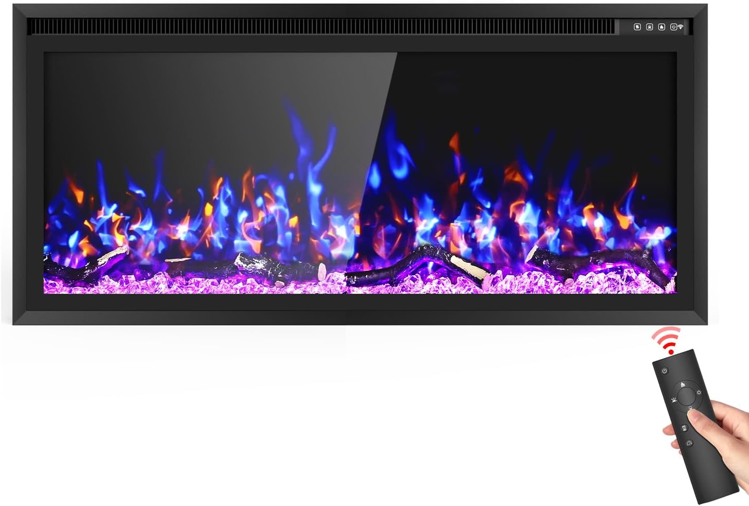 Eshoma Electric Fireplace Ultra Narrow Frame with Wide Screen, 42 Inch Electric Fireplace Recessed and Wall Mounted with Heater, 12 Flame Colors and 5 Brightness, 750/1500w