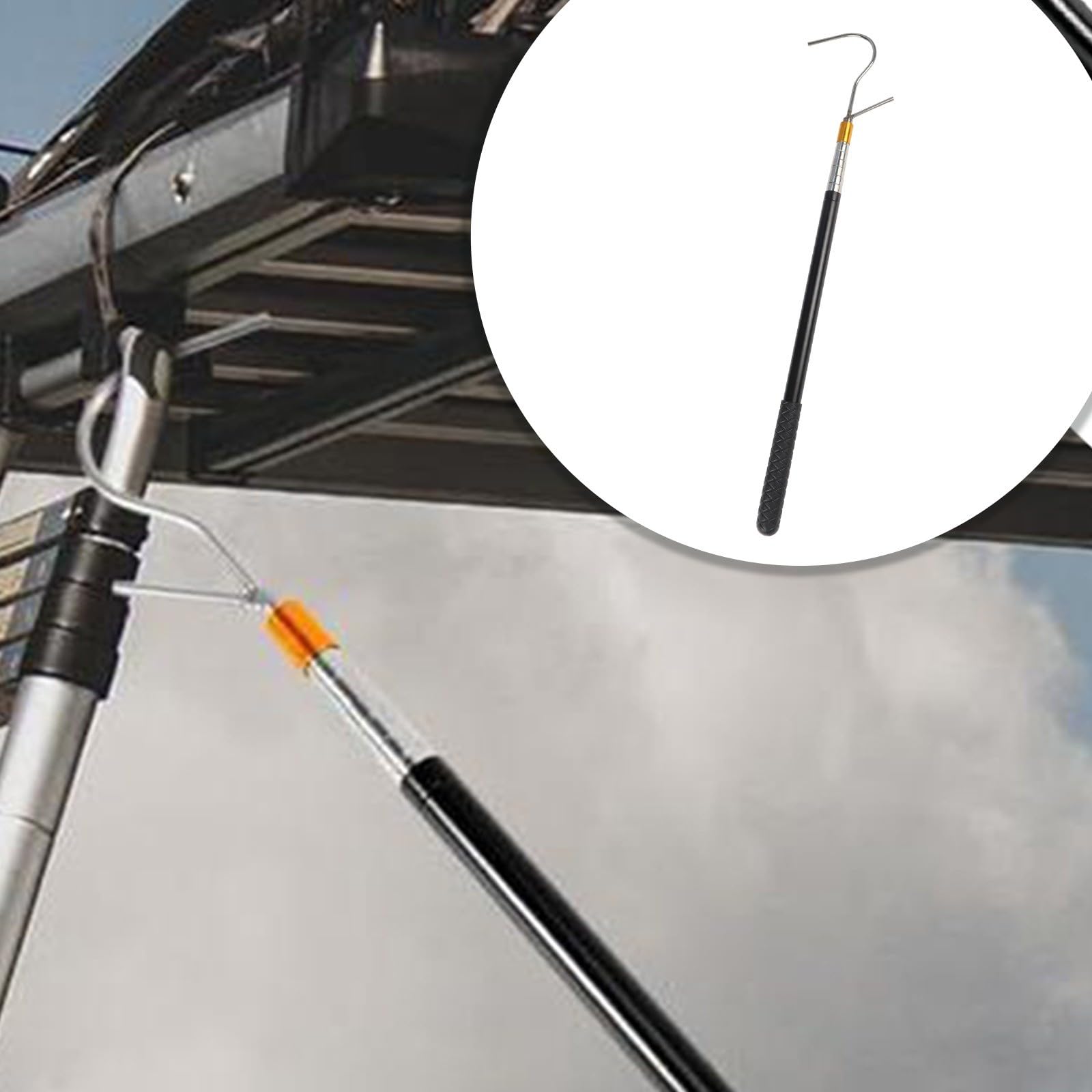 Asta apritetto retrattile 53,5-160 cm, regolabile in acciaio inox, strumento di apertura con gancio per camper, roulotte, lucernari di casa