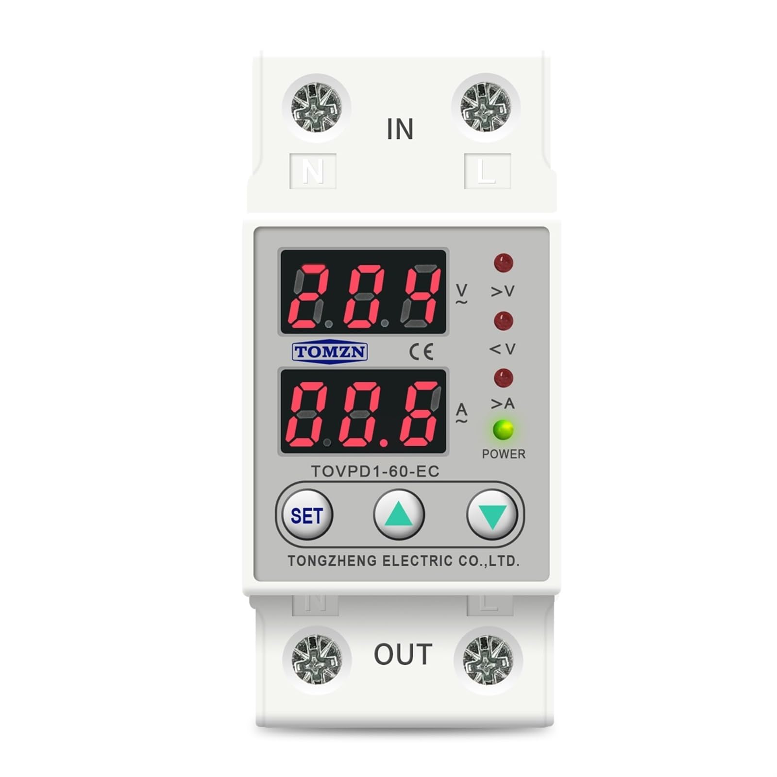 WBNFFUCYU Dual Display 230V Din Rail Adjustable Over Under Voltage Current Protective Device Protector Relay TOVPD1-63-EC(60A)