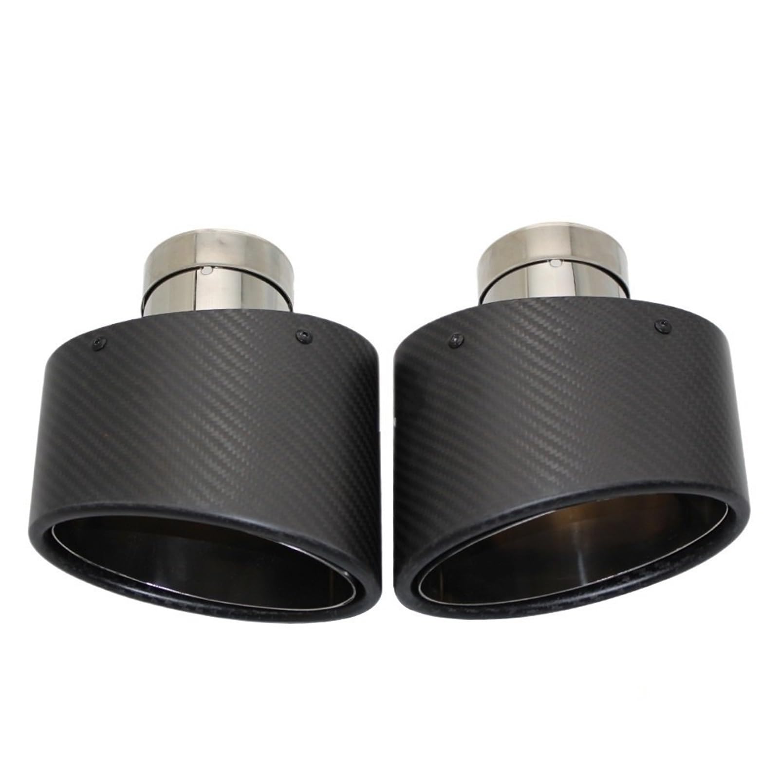Car Silencer Universal Car matowa końcówka tłumika z włókna węglowego dekoracja dyszy rury wydechowej stal nierdzewna srebrny owalny 150mm przechylanie lewy prawy(Left 73MM)