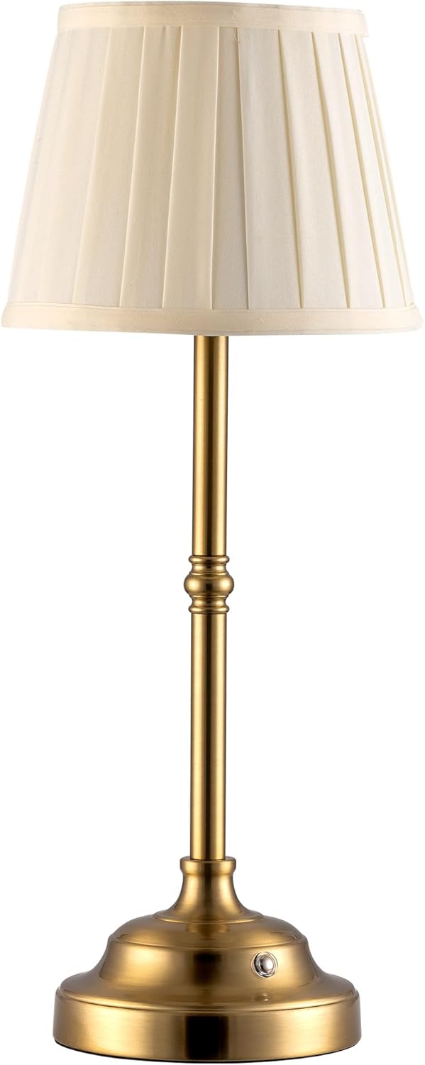 KDG Portables Cordless Table Lamp, Fabric Shade Desk Lamp, 4000mAh Rechargeable Battery Powered Lighting, Dimmable Light for Dining Room, Bedroom, Bedside, Bar, Night Light, Camping, Balcony (Bronze) Bronze + Beige Lampshde