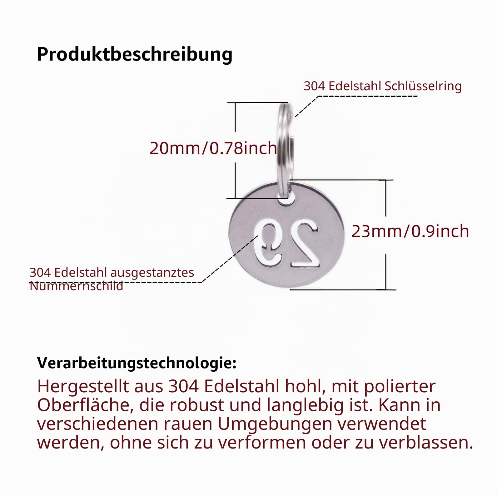 23 mm Edelstahl-Nummernschilder, 100 Stück, Schlüsselanhänger mit Ringen für Zahlen 1 bis 100