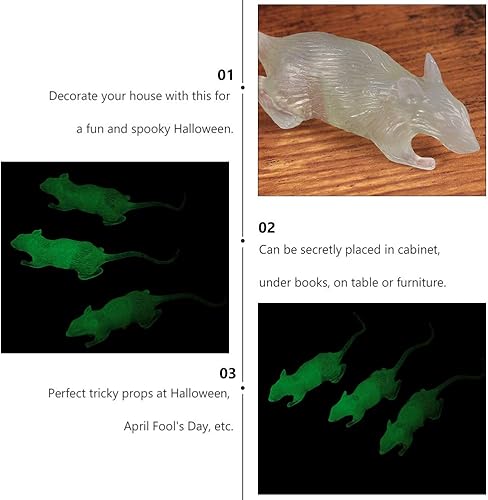 Miniatura 5 de NUOBESTY 20 ratones falsos que brillan en la oscuridad, ratones de plástico realistas, ratones falsos luminosos, ratas espeluznantes para Halloween,
