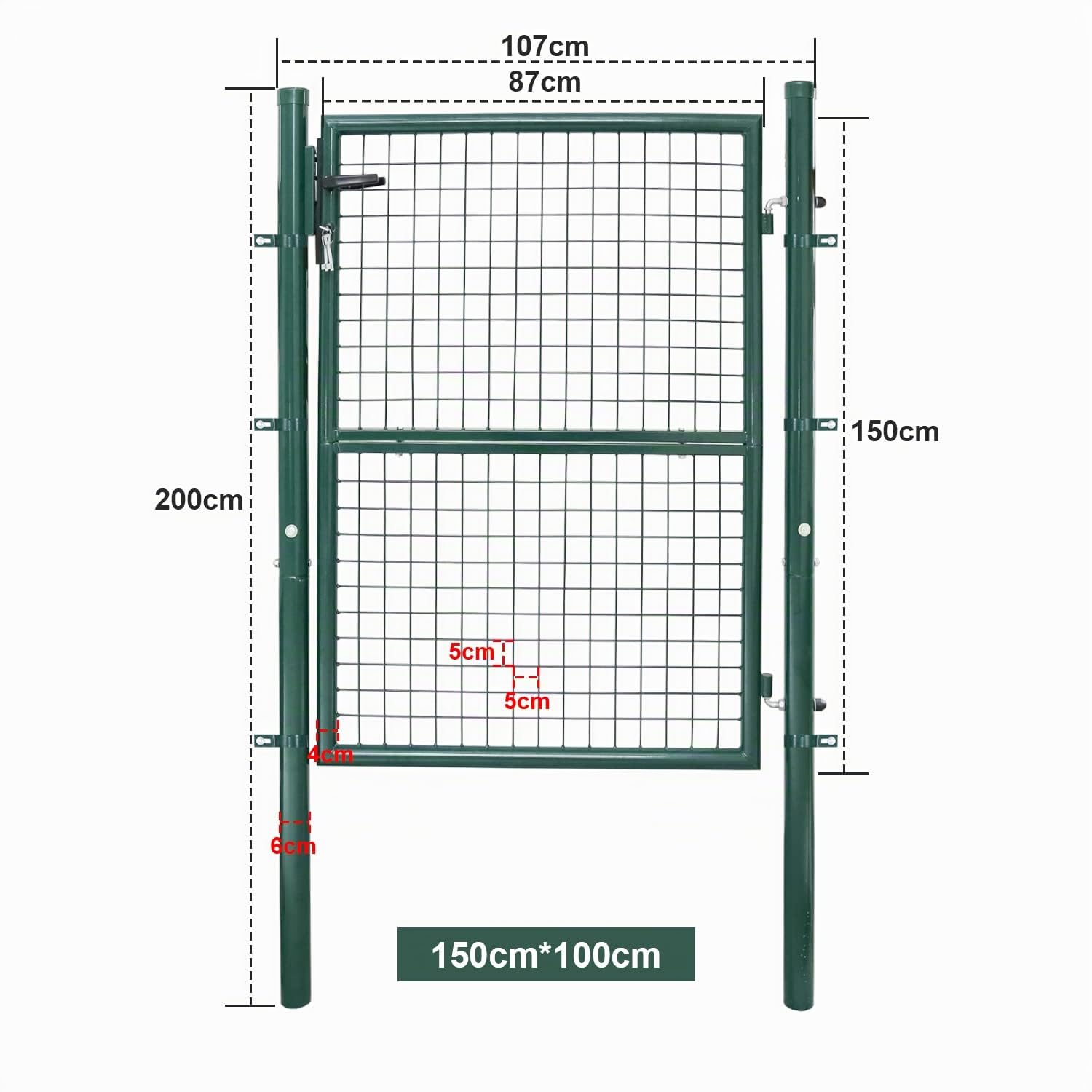 Puerta de Jardín Verde 150 x 100 cm Con Cerradura - Para Valla de Rejilla