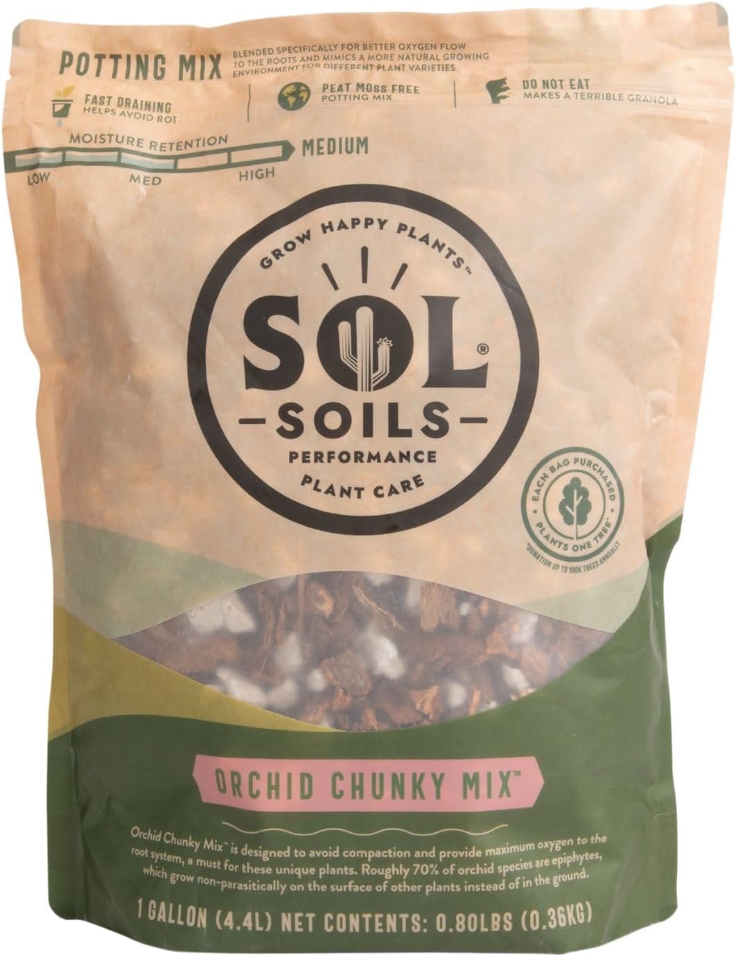 Sol Soils Chunky Orchid Potting Mix - 100% Peat-Free, Lightweight, and Aerated with Coconut Husk, Perlite & Recycled Forest Products for Fast Draining, Healthy Orchids - 1 Gallon