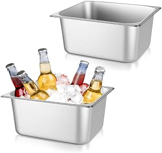 2 Pack Hotel Pan, Steam Table Pans 1/2 Size x 6 Inch Deep, Commercial Stainless Steel Pan, Restaurant Steam Table Pans(3 gallon-13x11x6 inch)