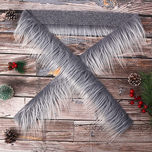 Kunstleder Plüsch Pelzstoff Vorgeschnittene Streifen 2 x 60 Zoll Graues Fell Stoff Flauschiges Plüsch Handwerksfell für Gnomenbart Weihnachtshaar Zwerg Cosplay Kostüm DIY Weihnachtsdekoration