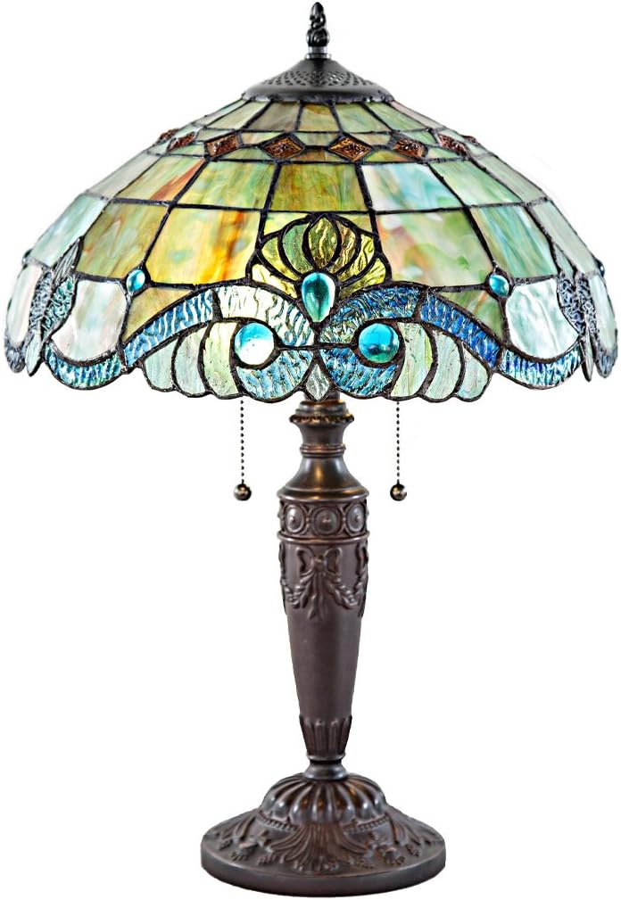 20" Vivienne Baroque Style Stained Glass Green Table Lamp