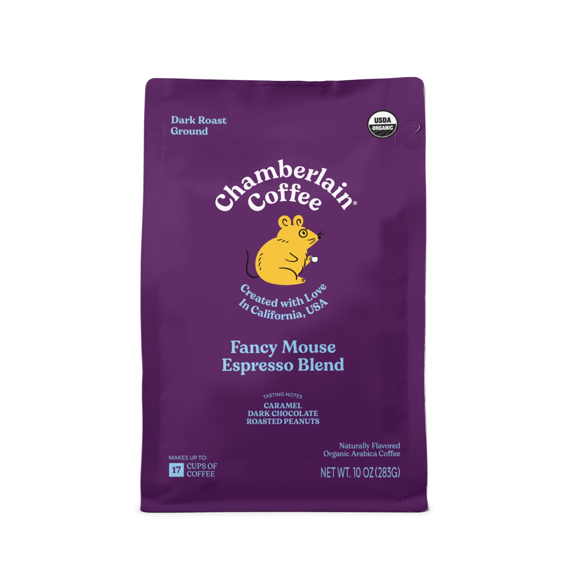 Fancy Mouse Espresso Blend - Extra Bold, Dark Roast Ground Coffee Beans with Notes of Sweet Caramel, Dark Chocolate & Toasted Peanuts - Specialty Ground Coffee - 10 oz