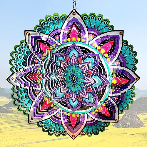 Aoedelyart Wind Spinner Mandala Purple Star,Hanging Wind Spinners Outdoor Garden Decorations,12Inch Stainless Steel Wind Spinner Kinetic Yard Art...