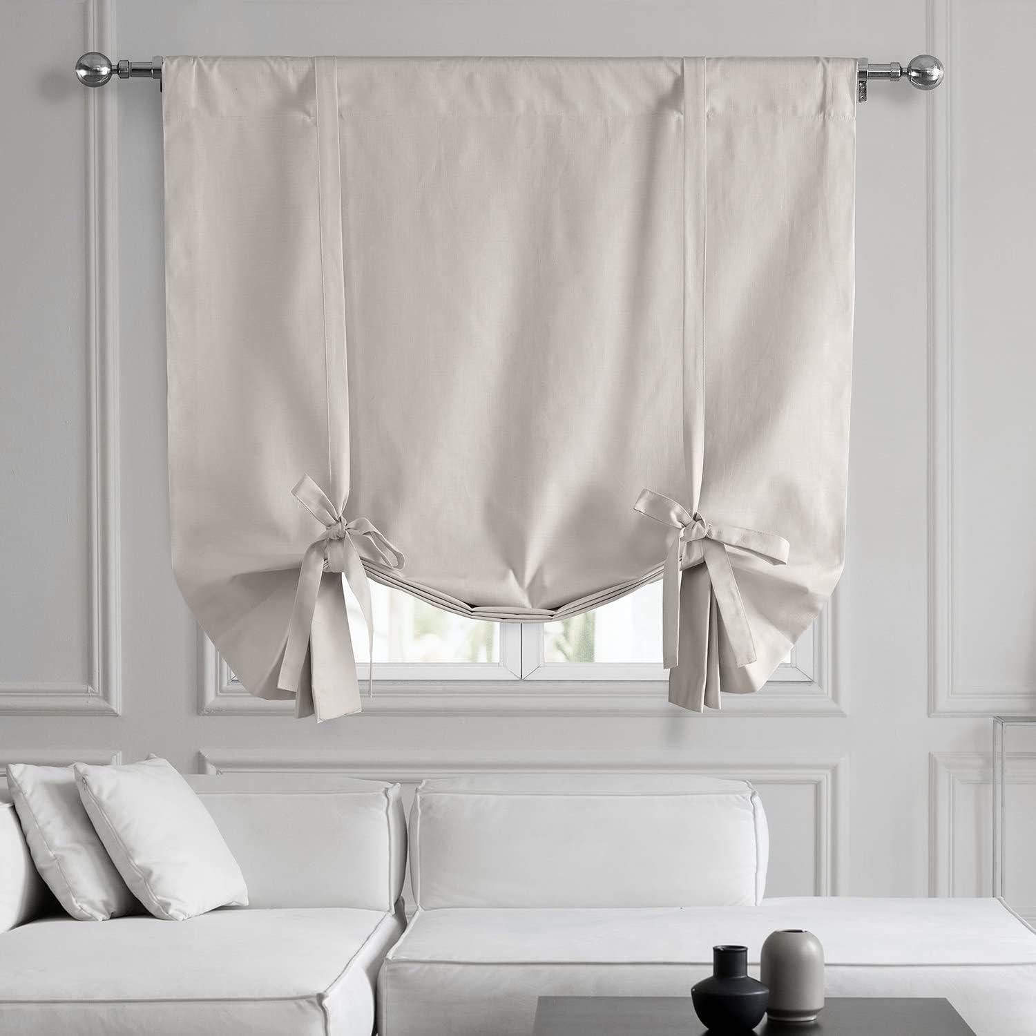 HPD Half Price Drapes Solid Cotton Room Darkening Tie Up Curtains for Windows Roll Up Balloon Curtain for Living Room, Kitchen 46 X 63 (1 Panel), DTCC-TU20802-63, Supreme Cream
