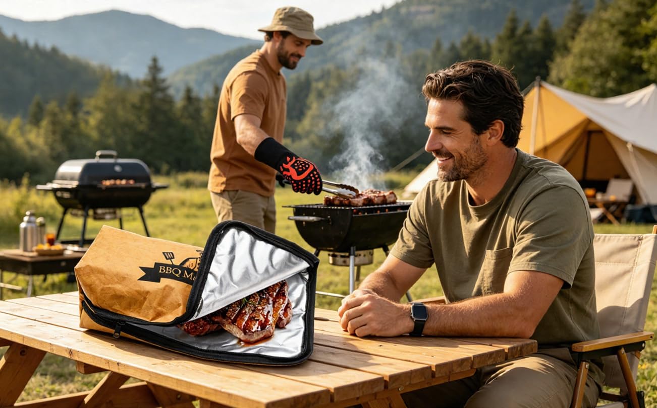 Grilldecke zum Ausruhen von Fleisch – Isolierter Fleisch-Ruhebeutel mit hitzebeständigem Handschuh, robuste Bruststückdecke für Smoker, Grillen, Camping, Sommer-Grillzubehör, Geschenk für Männer