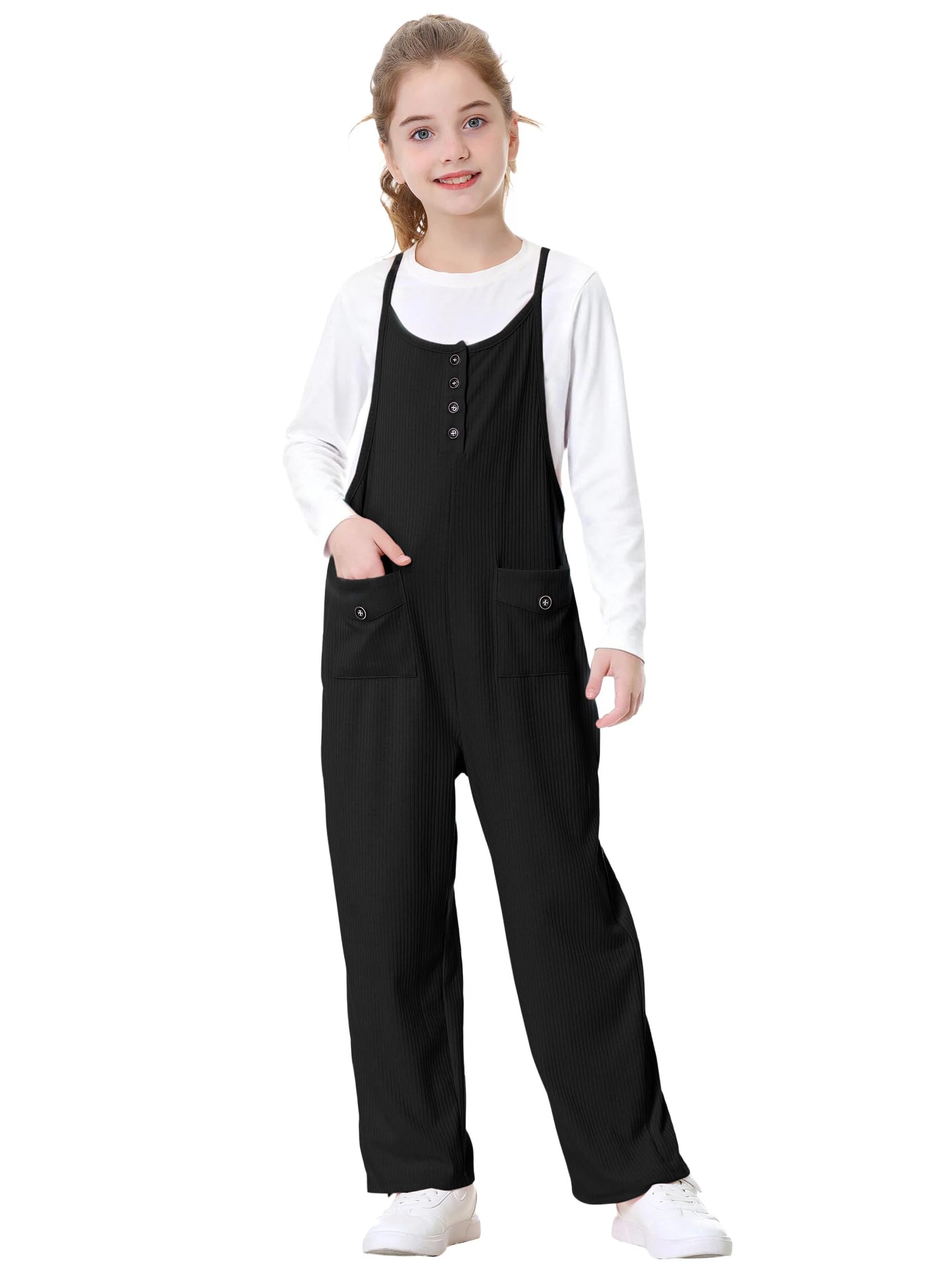 Rolanko Tute da Ragazza Salopette Senza Maniche Cinghie Regolabili Larghe Pagliaccetti Pantaloni Lunghi con Tasche per Bambini