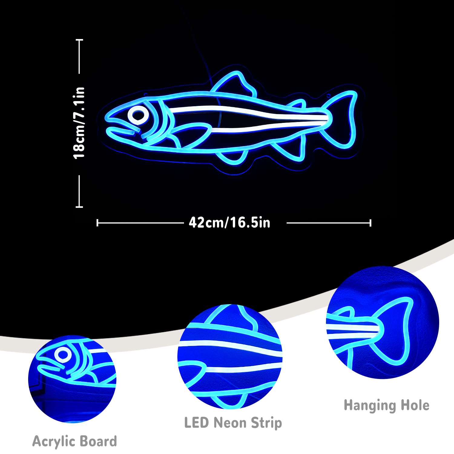 Xixkilly Fish Neon Sign for Wall Decor Fish Decor Salmon Neon