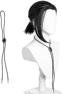 Vincent Vega Wig with Bolo Tie for Adult Men Short Black Pigtail Wigs for Mens Costume Cosplay Halloween Party