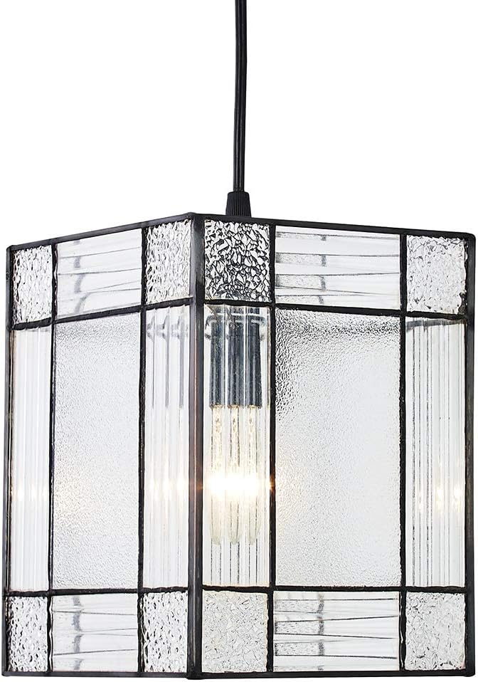 Contemporary Clear Glass Tiffany Easy Fit Pendant Light Shade with Square and Rectangular Panels by Happy Homewares