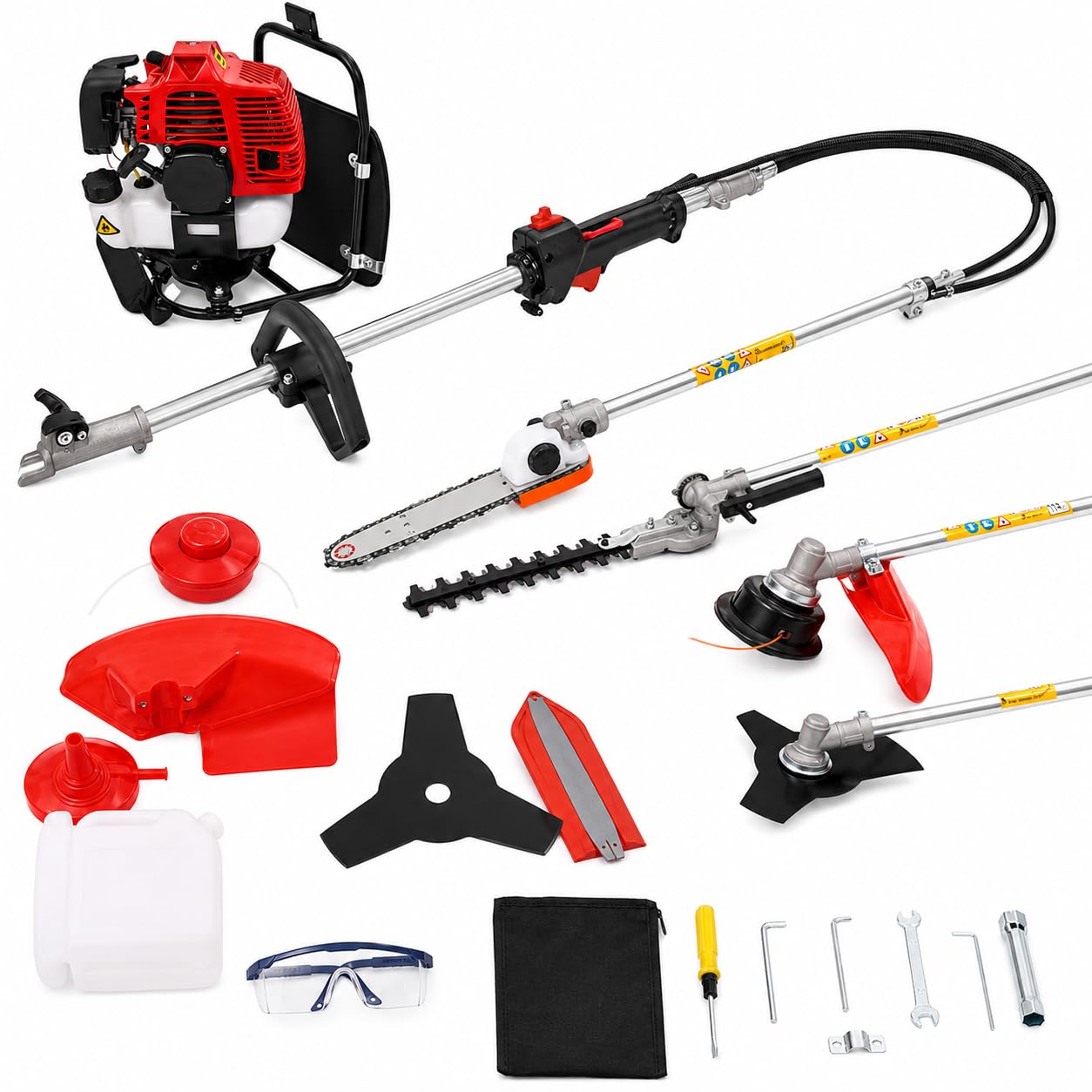 Desbrozadora de gasolina 4 en 1 de 52 cc de 2 tiempos, de gasolina, para cepillo, cortacésped, motosierra, podadora, cortacésped, cortasetos, YLNXC75XWDML8-TDKA