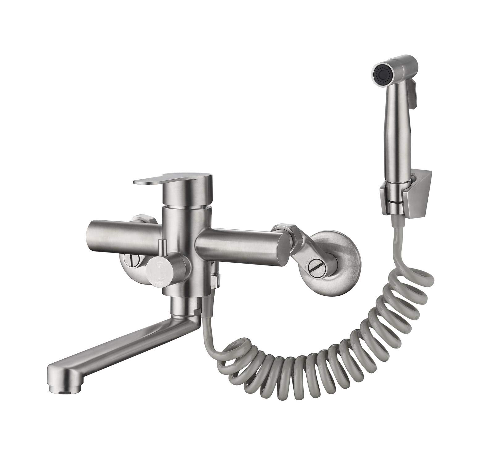 HomeLava Kitchen Wall Mounted Tap 304 Stainless Steel Kitchen Tap with Spray Gun and 2 Water Jet Types for Kitchen Mixer Tap Sink Tap 360° Rotatable — image 1