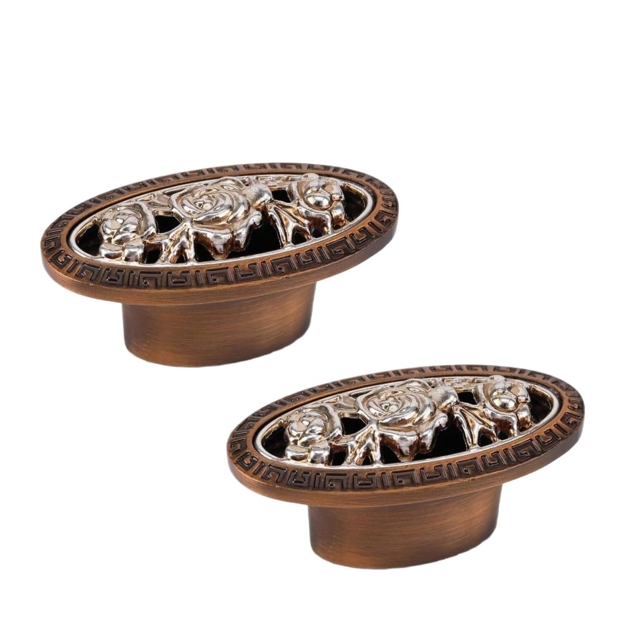 Opeximatun Drawer Knobs, 2Pcs Oval Rose Drawer Handles Vintage Zinc Alloy Brown Cabinet Pulls Multiple Sizes(Single Hole)