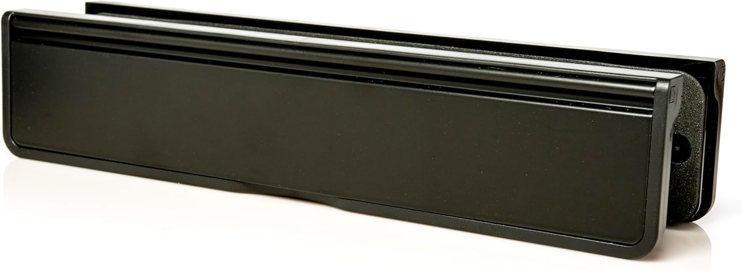 TSS Letterplate 12" in Black, Telescopic Sleeved Letter Box for uPVC Doors with 40mm to 80mm Thickness. 12 Inch Letterbox for upvc Door in Black