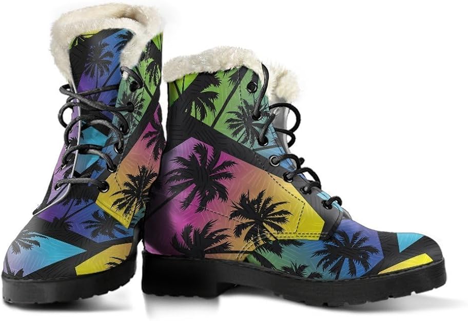 Amazon.com | Palm Tree Print Faux Fur Leather Boots - Trendy Edm Beach ...