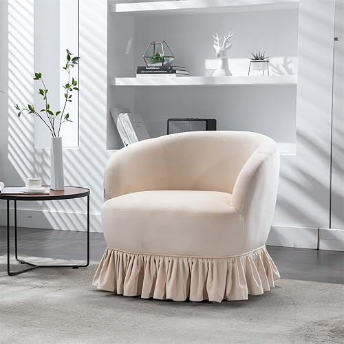 JINS&VICO Silla giratoria con diseño de barril, sillón individual tapizado de terciopelo con base de metal, sillas modernas y cómodas para sala de