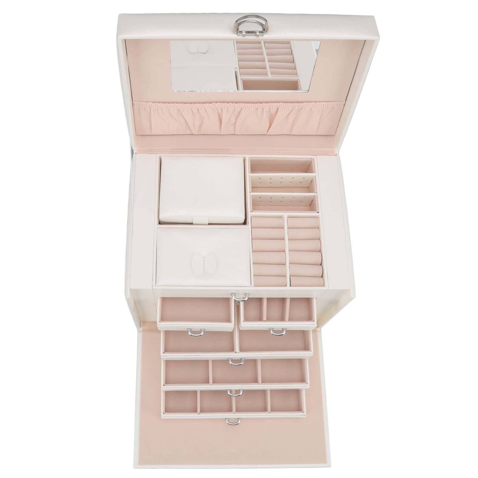 Joyero de Cuero Sintético | Capas múltiples de gran capacidad con espejo, para organizador de accesorios para el hogar para mujeres