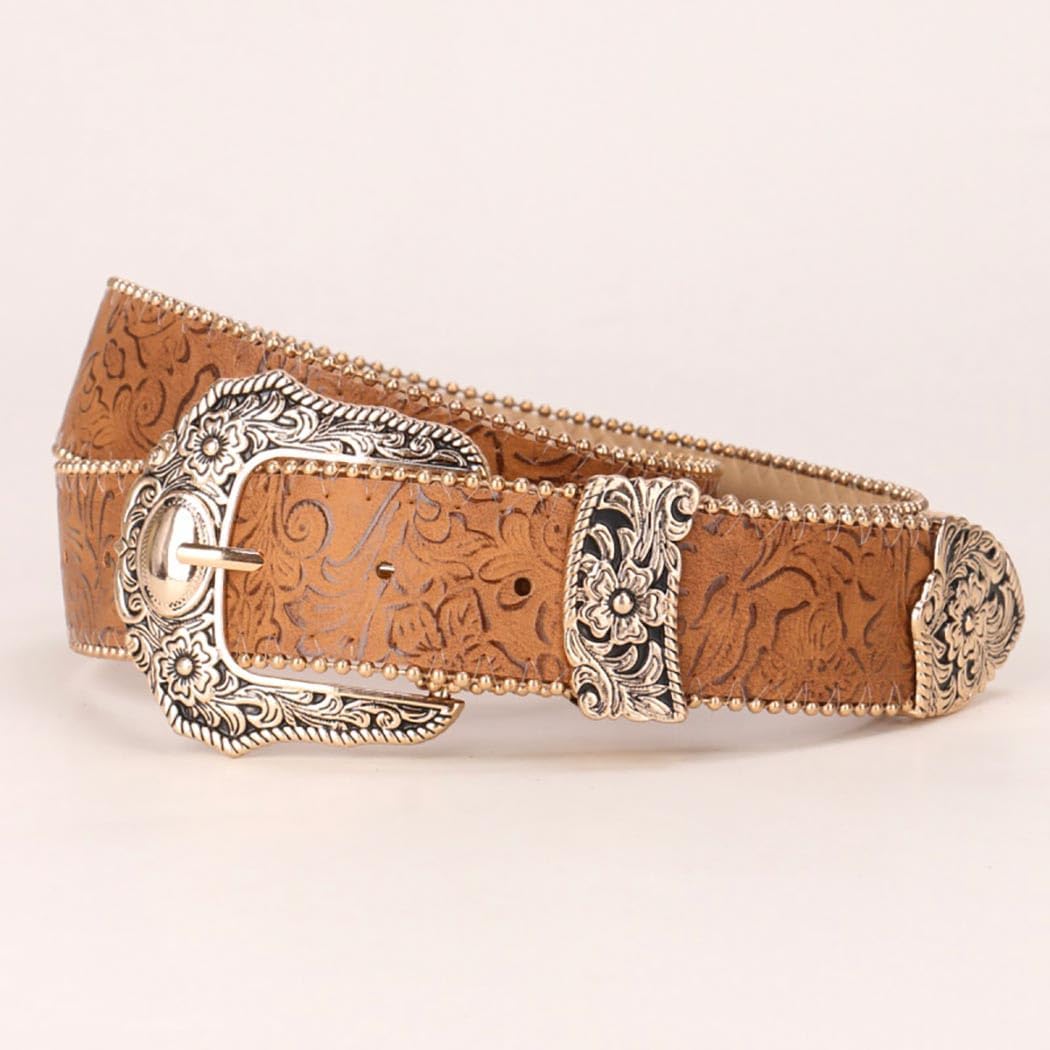 Yalice Brown Western Belt for Women Cowboys Cowgirls Belts Vintage Country Leather Belt with Buckle - Image 7