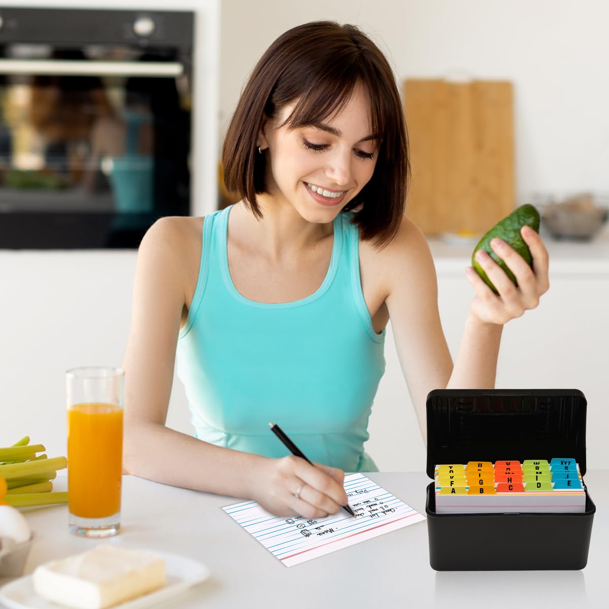 Chell Separadores de tarjetas de índice de plástico de 5 x 8, guías de tarjetas de índice de polietileno pesado A-Z para tarjetas flash y tarjetas de recetas, con calcomanías alfabéticas/en blanco,