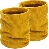  BRGUR Winter Fleece Lined Knitted Neck Warmer Infinity Scarf, Thick Windproof Scarves, Forro polar de invierno Calentador de cuello de punto Bufanda infinita, 2pcs-Yellow, One Size