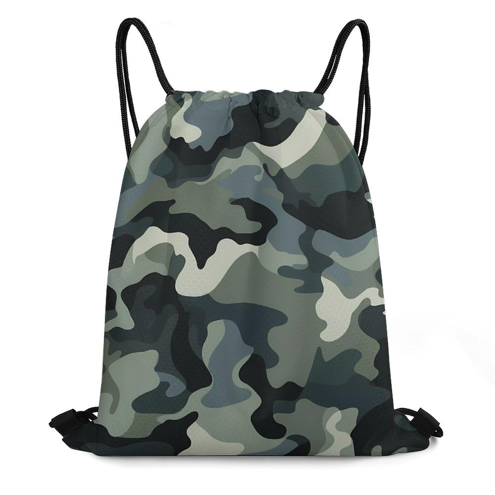 Camouflage Print Drawstring Backpack Durable Sport Gym Bags Daypack for Men Women 35 * 42cm