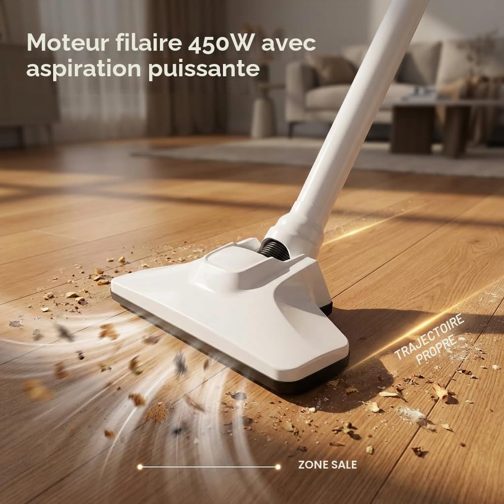2-en-1 Léger Aspirateur Filaire, Aspirateur à Main et Balai avec Aspiration Puissante, Filtre Lavable et Grand Réservoir à Poussière, Idéal pour Sols Durs, Tapis et Poils d’Animaux