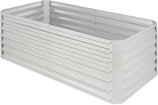 blumfeldt High Grow Straight - Aiuola Rialzata, Aiuola, Ideale per Erbe Aromatiche, Fiori e Verdure, Espandibile, 180x60x90cm, Capienza: 970 Litri, a Prova di Intemperie, Acciaio Zincato, Argento