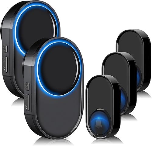 Miniatura 10 de Timbre inalámbrico con 3 receptores, 1 botón, timbre de puerta inalámbrico – Rango de 1300 pies, 58 melodías, 5 niveles de volumen, flash LED –
