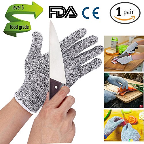 Cut Resistant Work Gloves ,SheShy Kitchen Glove Comfort-Fit Food Grade 5 Cut Protection Level Satety Use for Cutting and Slicing (L, White border)
