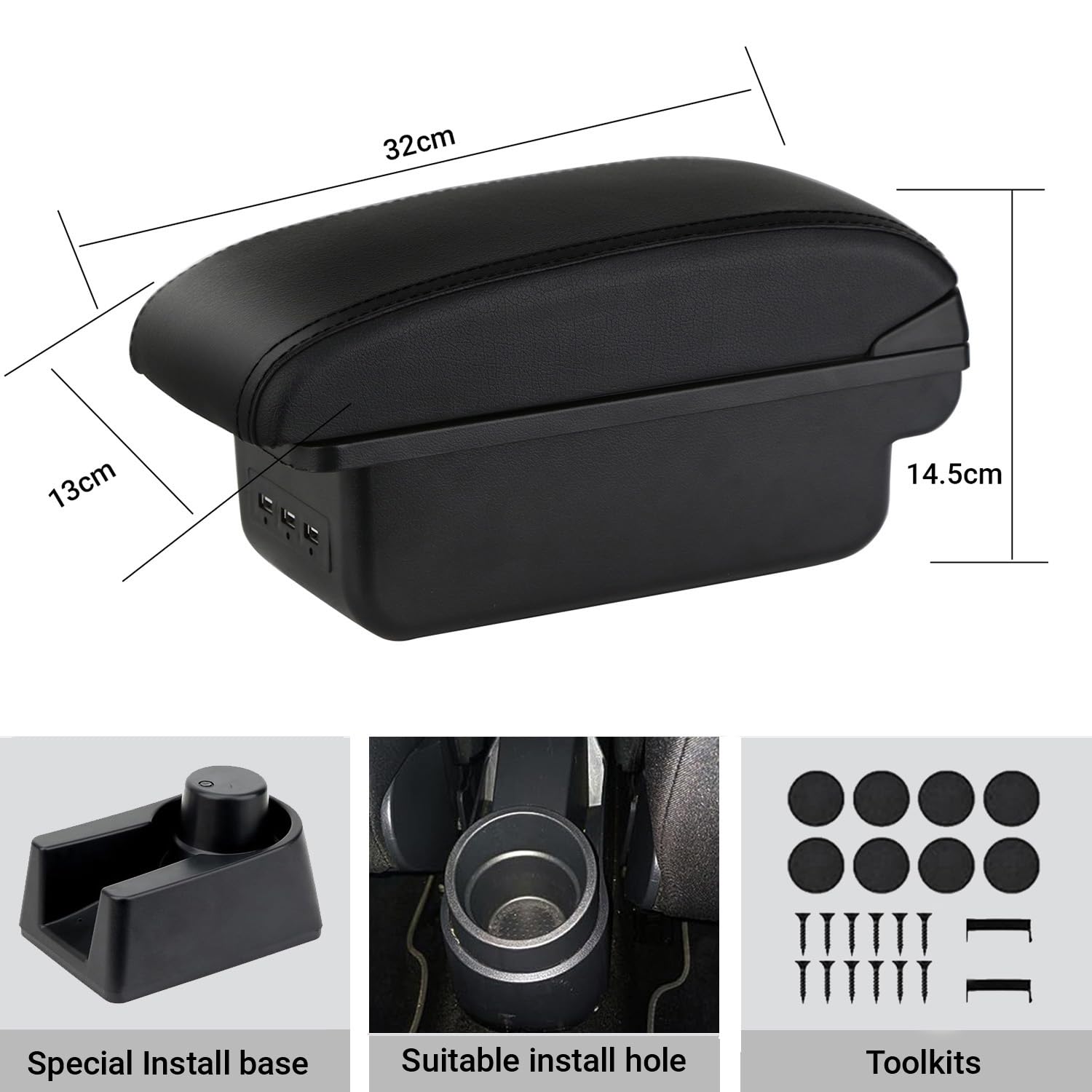 YJYWZH Braccioli Compatibile con Seat Ibiza 6J Braccioli Ibiza 4 IV 2008-2016 Bracciolo Nero Auto Scatola Portaoggetti Centro Interni Parti di Retrofit