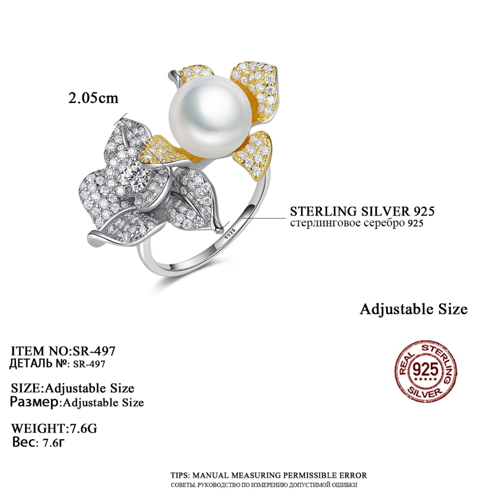Nuevos Anillos Abiertos De Plata De Ley 925 con Circonita Cúbica Grande para Mujer, Joyería Fina, Perlas Naturales De Agua Dulce, Regalo De Fiesta A La Moda