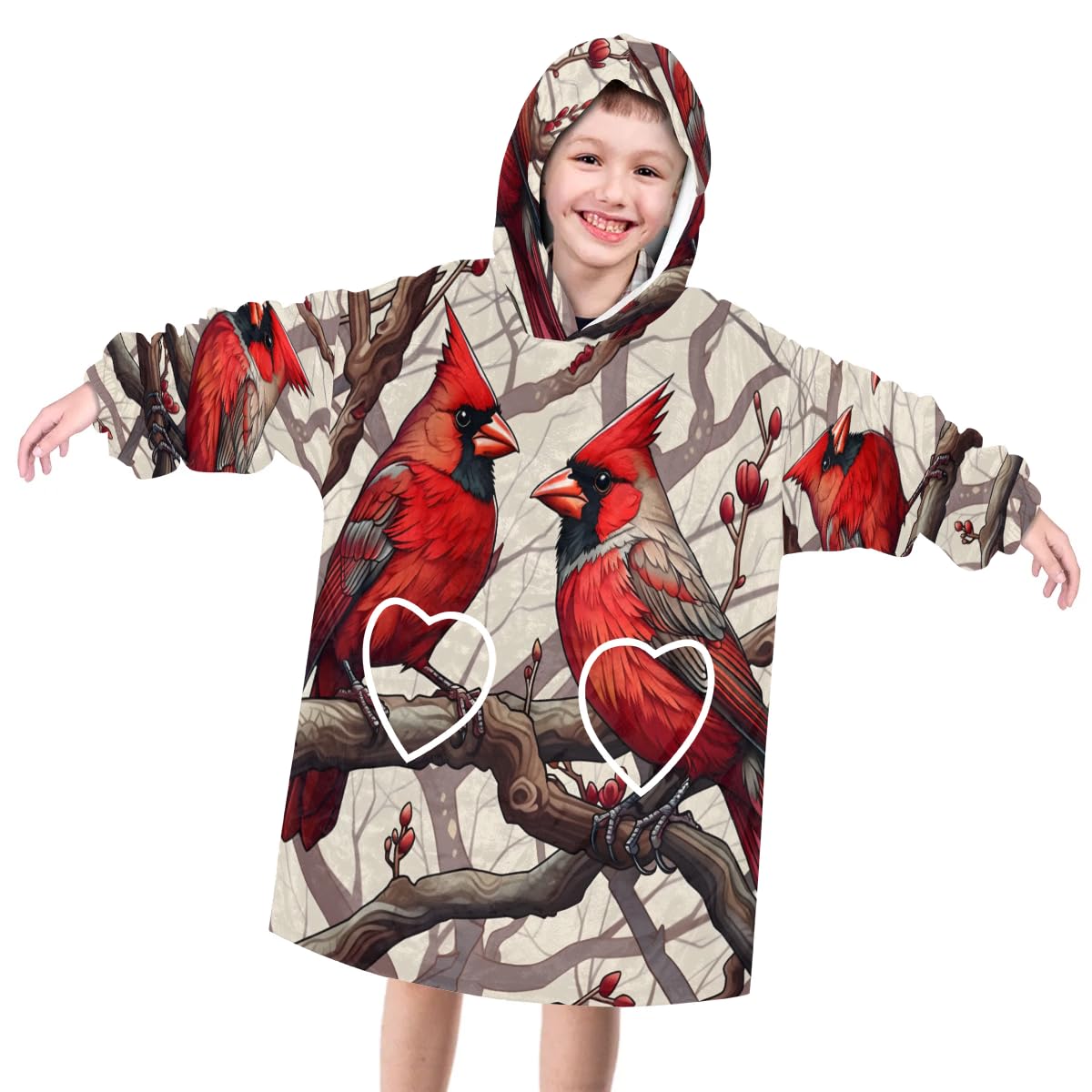 Wearable Blanket Hoodie for Kids, Graceful Birds Fleece Sweatshirt Blanket Oversized Blanket Sweatshirt with Pocket Flannel Warm Hooded Blanket 6-10 Year Old Girl Boy Gift, One Size