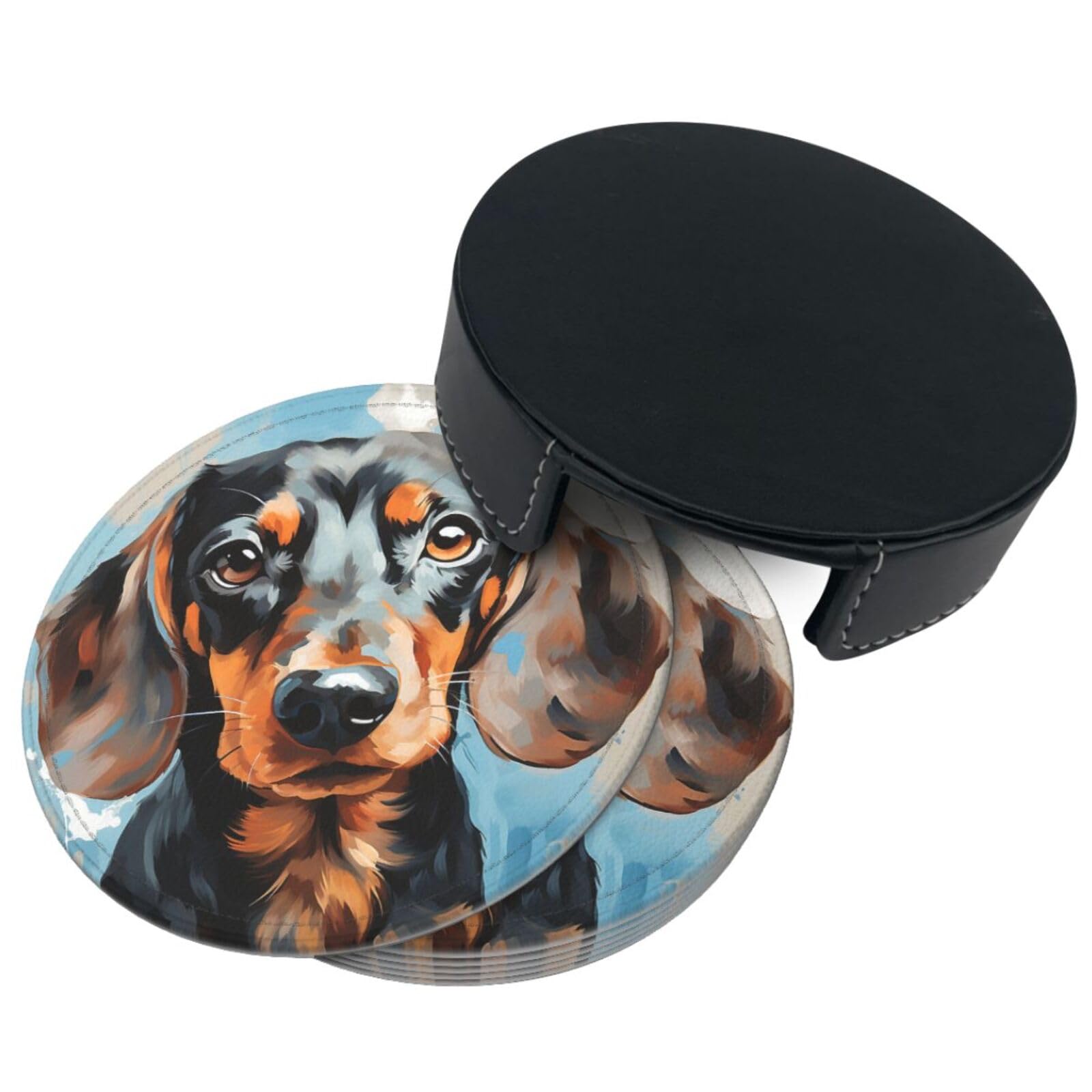 Amazon｜Famame ダックスフンド 犬の顔 かわいいレザーコースター