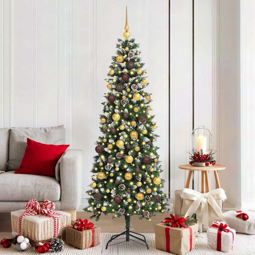 Árbol de Navidad de plástico y acero con ramas densas de PVC verde calidad premium