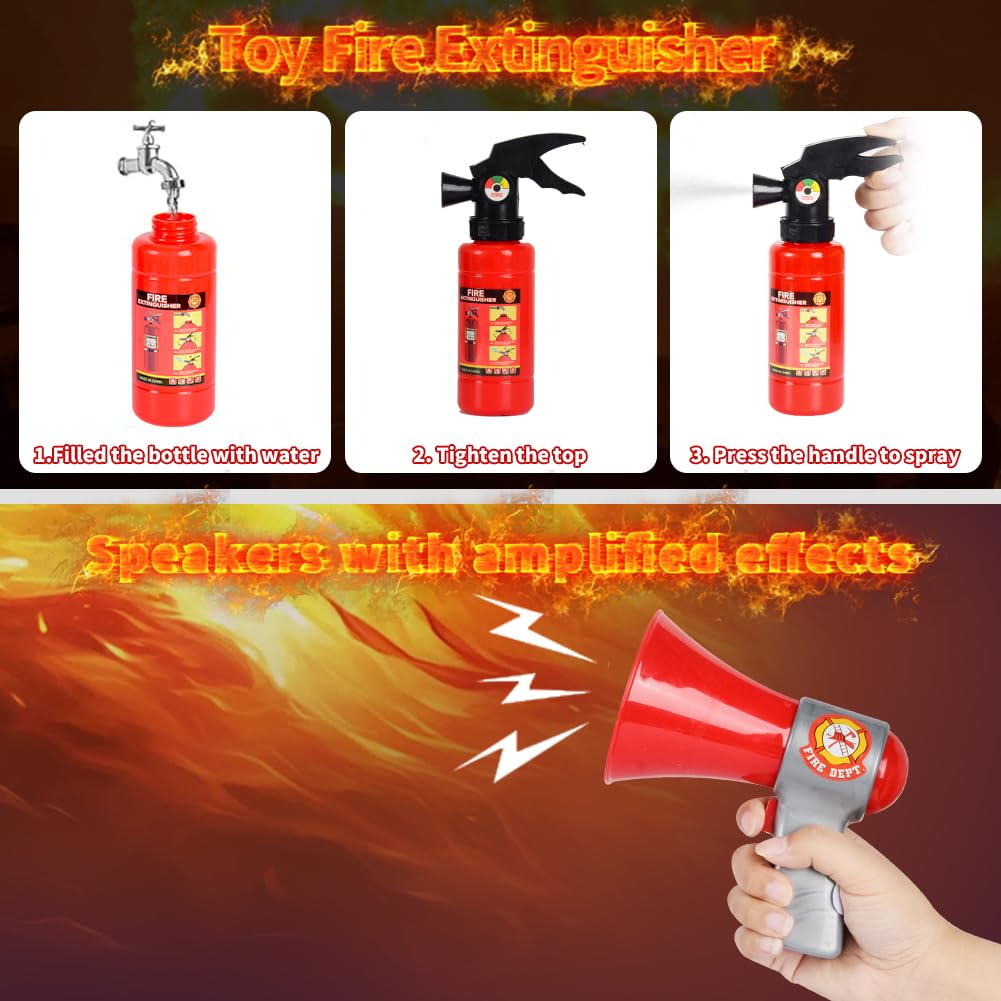 Costume da Pompiere per Bambini, 13pcs Giochi di Ruolo per Bambini Costumi di Halloween, Giocattolo per Bambini dai 6 - 8 Anni per Feste in Maschera, Esercitazioni Antincendio, Scuola e Casa (130 cm)