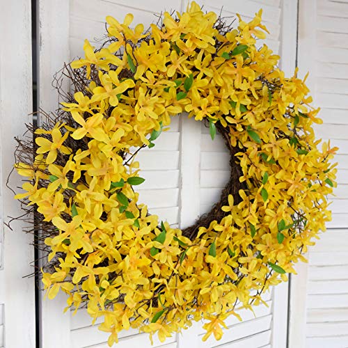 Idyllic 25 Inches Yellow Forsythia Flower Spring Wreath For Front Door thumb #3