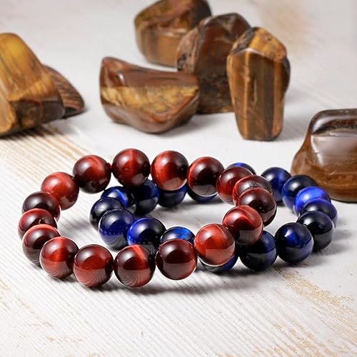 Miniatura 2 de Jewever Pulsera elástica de cuentas redondas lisas de ojo de tigre, unisex (varias piezas)