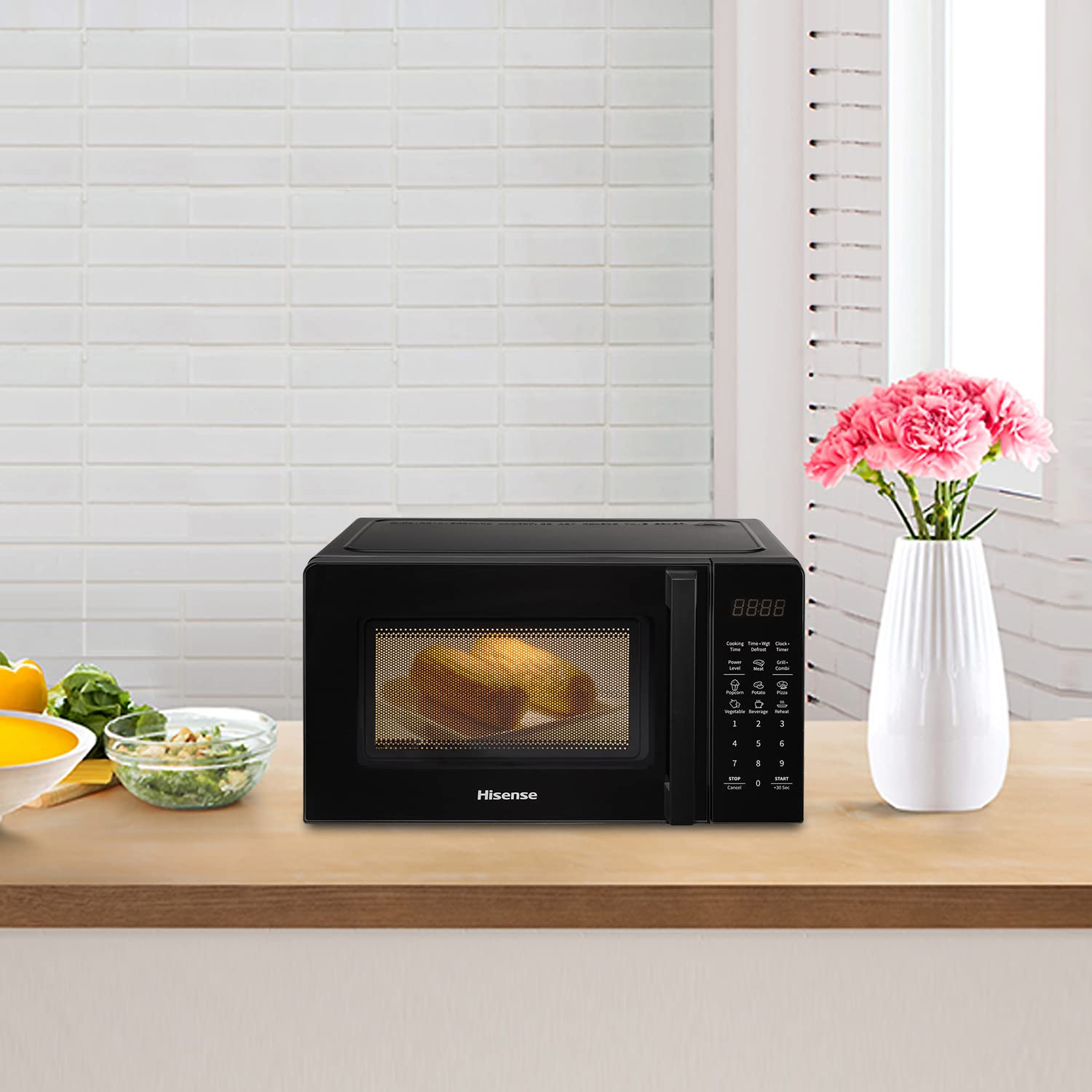 Hisense H20MOBS3HG Forno Microonde Elettronico, Capacità 20 L, Potenza 700 W, Grill Potenza 900 W, Display Led con Comandi Touch, Nero